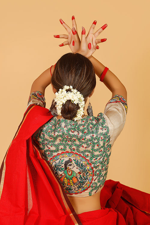 'Krishna' Handpainted Madhubani Tussar silk Blouse