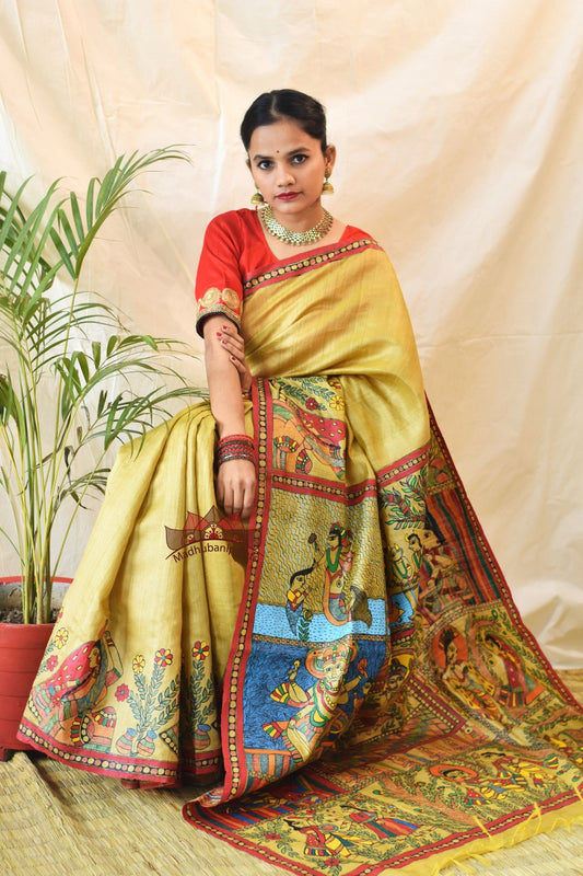 Madhubani Paints Vishnu Avatar Hand Painted Saree