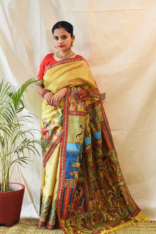 Madhubani Paints Vishnu Avatar Hand Painted Saree