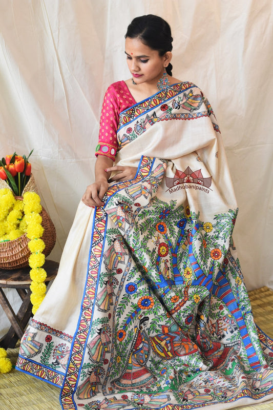 Jhule Nandlaal Vrindavan Hand Painted Saree