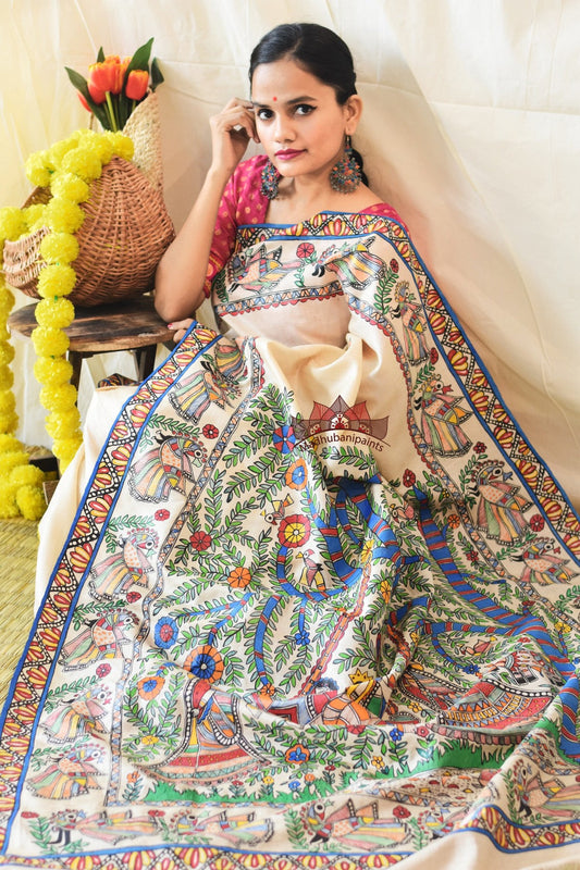 Jhule Nandlaal Vrindavan Hand Painted Saree