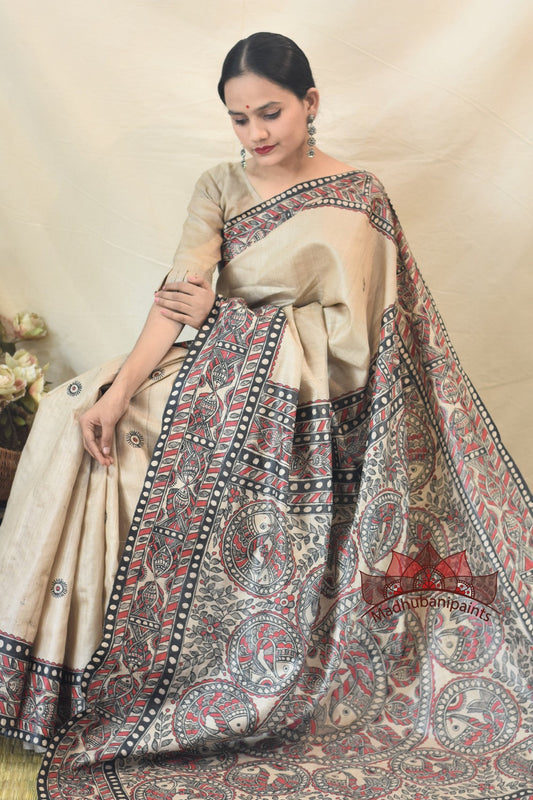 Madhubani Surmain Laal Kala Kachni Bharni Saree