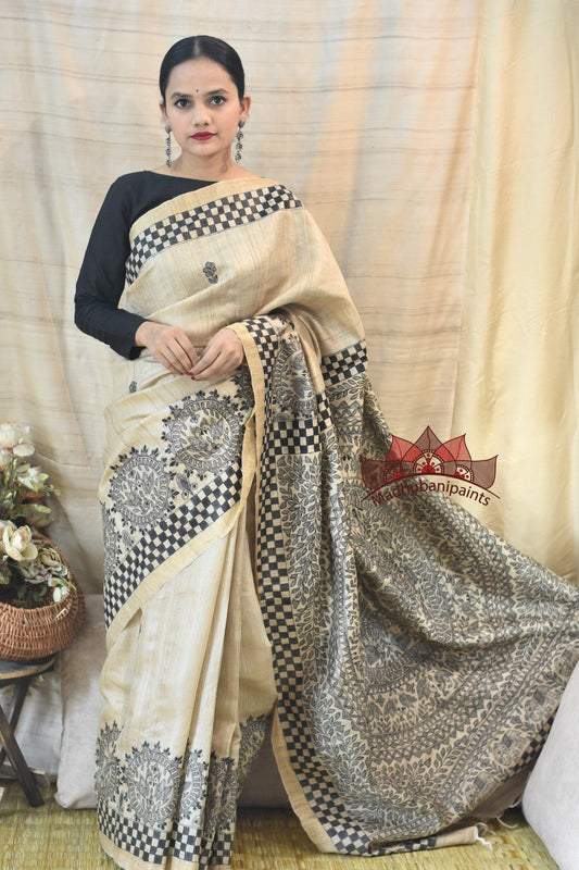 Madhubani Paints Hand Painted Kachni Saree