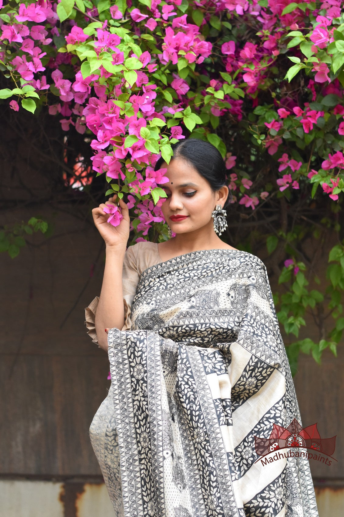 Mimimal Baag Handpainted Tussar Silk Saree