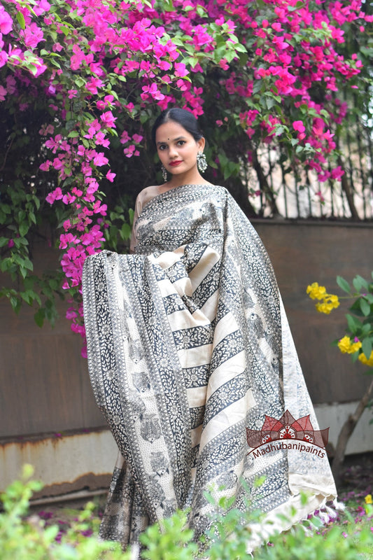 Mimimal Baag Handpainted Tussar Silk Saree